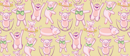 pattern with FUNNY PIGS. A set of pigs engaged in sports and dancingのイラスト素材