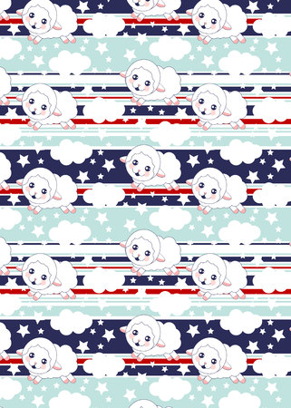 Childish pattern with cute sheeps on Abstract vector striped pattern with colored horizontal parallel stripes. Perfect for kids apparel,fabric, textile, nursery decoration,wrapping paperのイラスト素材