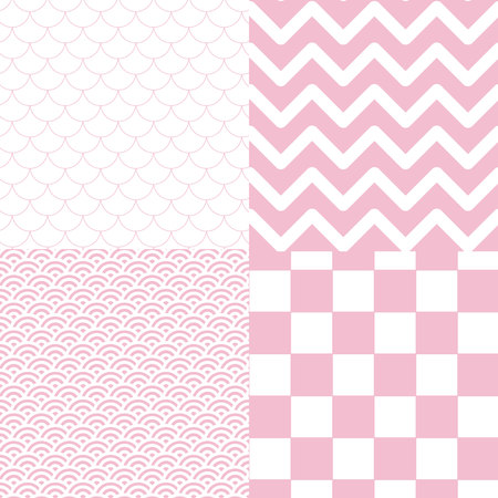 set pattern with chevron zig zag, checkered, Fish scale motif and japanese pattern backgroundのイラスト素材