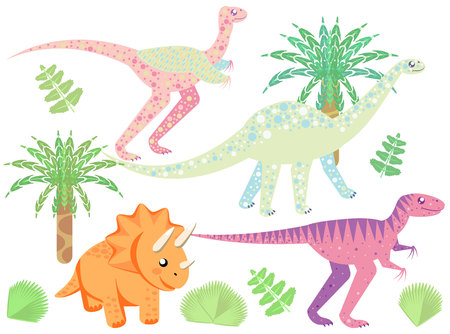 set of illustrations of dinosaurs.のイラスト素材