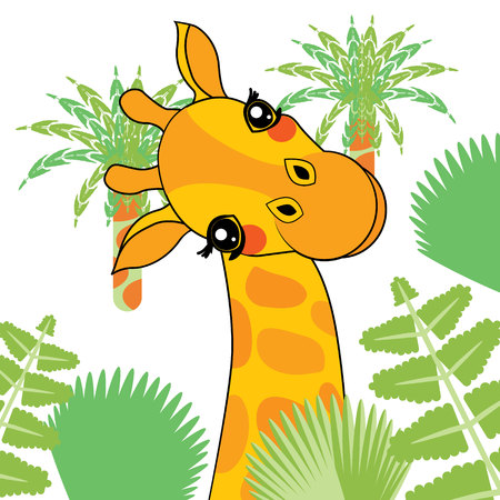 cute giraffe and tropical treeのイラスト素材