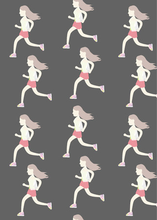 pattern with running girls in flat styleのイラスト素材