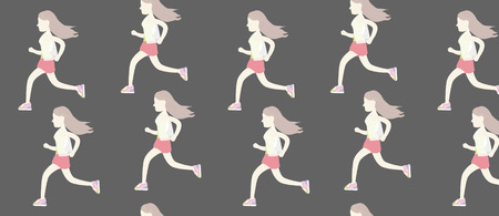 pattern with running girls in flat styleのイラスト素材