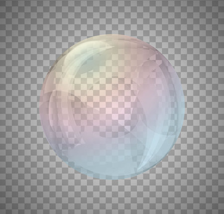 realistic rainbow color bubbles on transparent background.のイラスト素材