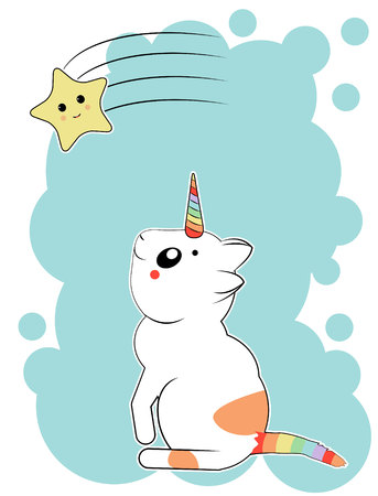 cute little cat unicorn with starのイラスト素材