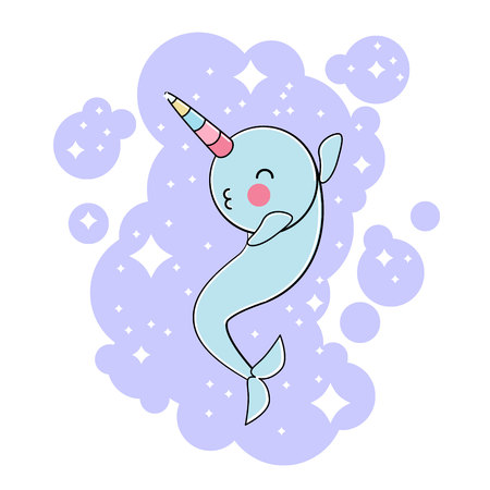 cute baby narwhal or whale unicorn DANCER characterのイラスト素材