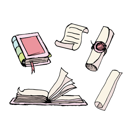 Hand drawn doodle books set.Perfect for invitation, greeting card, coloring book, textile print.のイラスト素材