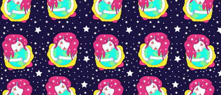 cute little girl hugging the globe. the concept of caring for the planet earth. care for the environment.のイラスト素材