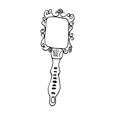 Hand drawn doodle mirror.Perfect for invitation, greeting card, coloring book, textile print.のイラスト素材