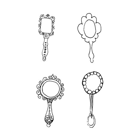 Hand drawn doodle mirror set.Perfect for invitation, greeting card, coloring book, textile print.のイラスト素材