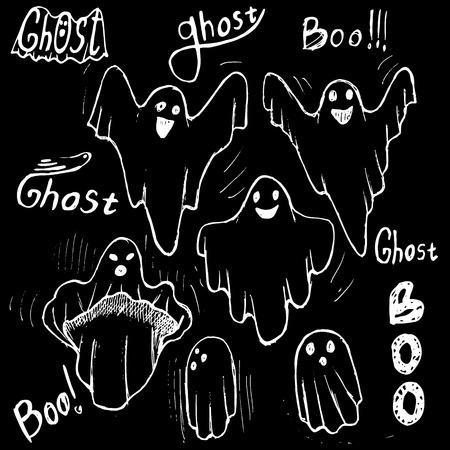 Whisper Ghost hand draw set. Ghost character Costume evil or Character creepy funny cute.のイラスト素材
