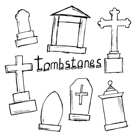 Vector set of Halloween icons with the image of tombstones. Tombstone RIPのイラスト素材