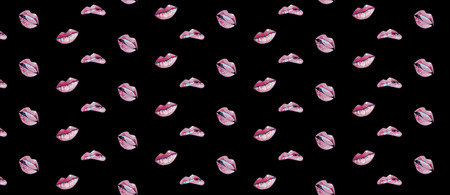 Lips pattern. seamless pattern with woman s pink kissing flat lips on black background