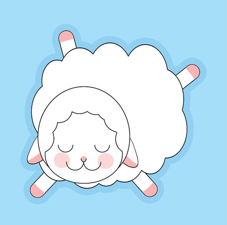 Cute cartoon sheep is sleeping on blue backgroundのイラスト素材