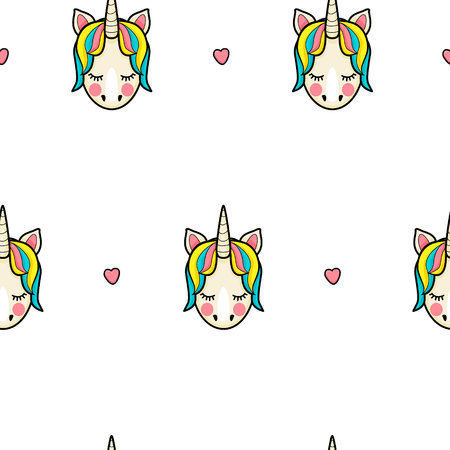 pattern with face unicorn and pink heartのイラスト素材