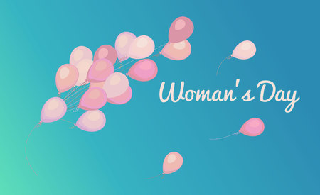 International Women s Day banner, placard or greeting card template with Bunch of balloons. vector design for banners, cards, posters.のイラスト素材