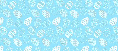 pattern with easter eggs. White line pattern on light blue backgroundのイラスト素材