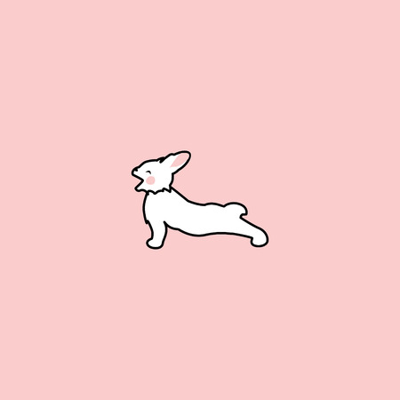 cute white rabbit yawns and smacks side view. funny bunny. hand drawn elements on pink backgroundのイラスト素材
