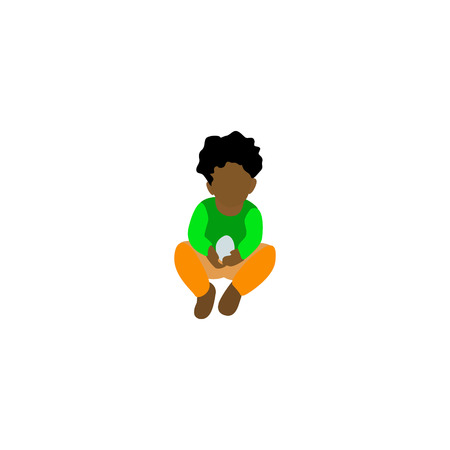 African American boy holding an egg in his hands.the boy is sitting on the groundのイラスト素材