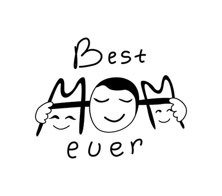 Best mom ever inscription on the day of the mother with the face of mom and childrenのイラスト素材