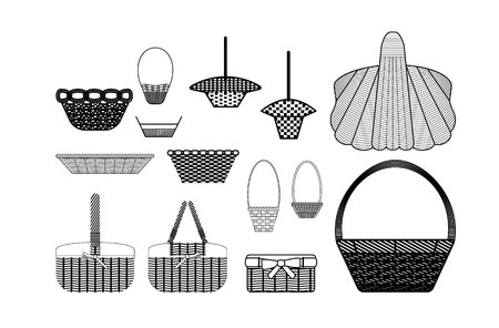 set of different types of baskets. Black lineのイラスト素材
