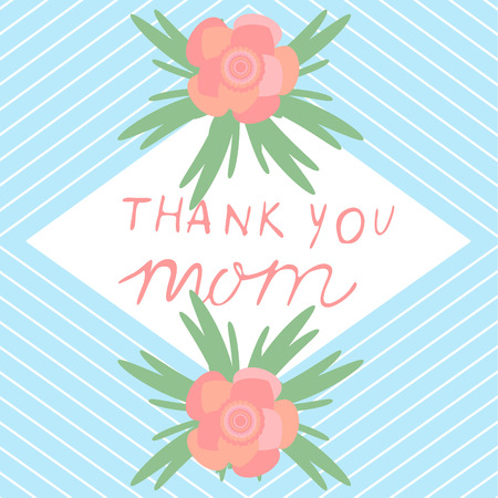 greeting card with leaves, flowers for mother's day design template. Thank you momのイラスト素材