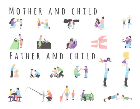 Beautiful collection with father, mother and son, daughter for lifestyle design. Happy father's day and mother's day concept.のイラスト素材