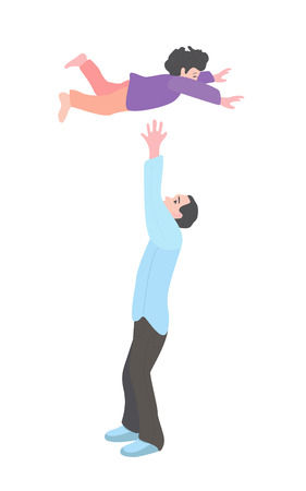 dad throws up his son. A man with a little boy.のイラスト素材