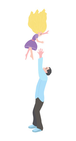 dad throws up his daughter. A man with a little girl.のイラスト素材