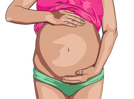 Black woman pregnant. woman with hands on her pregnant tummyのイラスト素材