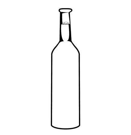 Vector sketch of bottle. Beer bottle isolated on white background. Simple line drawing. Black and white.のイラスト素材