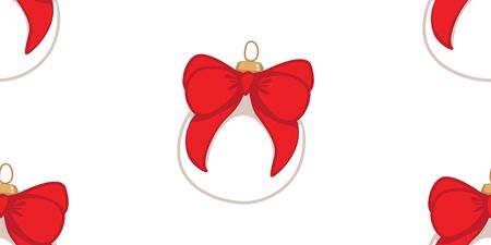 bauble decorations. xmas bubbles seamless pattern. Christmas bulbs motif with red bow. red and greyのイラスト素材