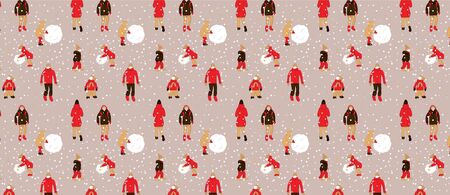 pattern with people outdoor in the minimalisticのイラスト素材