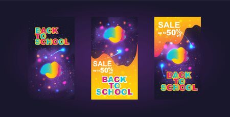 Back to school banner set. Colorful back to school templates for invitation, poster, banner, promotion,sale etc.のイラスト素材