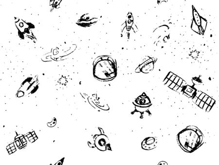 Hand drawn pattern with set of space