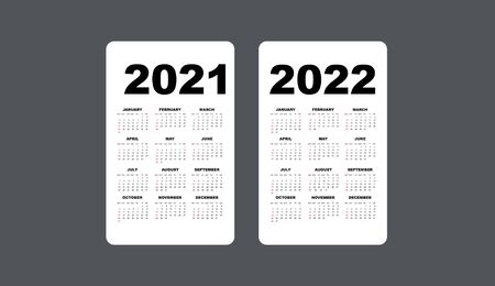 Calendar 2021 and 2022 template. Calendar design in black and white colors, holidaysのイラスト素材