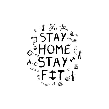 STAY HOME. STAY FIT. COVID-19 quarantine concept vector illustrationのイラスト素材