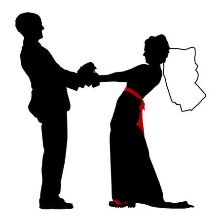 vector , isolated, silhouette , wedding, bride and groomのイラスト素材