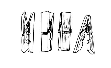 Vector illustration of hand drawn vintage clothespins. Ink drawing, graphic style.のイラスト素材
