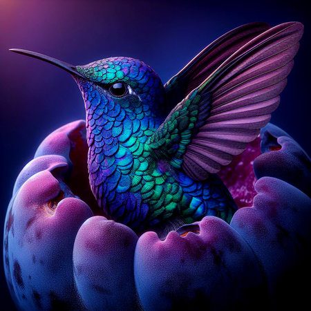 hummingbird with a blueberry. generative aiの素材
