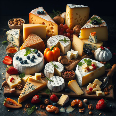 Various types of cheese. generative aiの素材