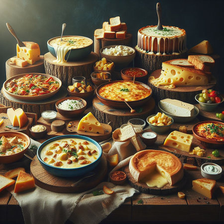 variety of popular cheese dishes. generative aiの素材