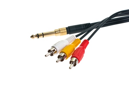 audio cables shot on a white backgroundの写真素材