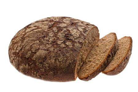 Black bread photographed on a white background の写真素材