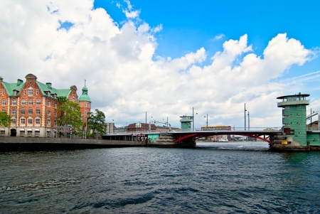 Copenhagen drawbridge  Walking through the channel of the old town の写真素材