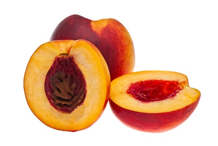 Peach shot in studio on a white background の写真素材