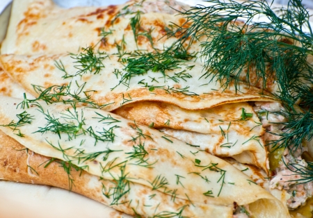 Traditional Finnish pancakes with dill の写真素材