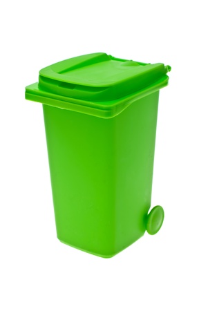 Green bin for recycling isolated on white background.の写真素材