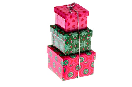 Beautiful gift boxes isolated on white background の写真素材