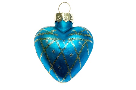 Christmas Toy blue heart isolated on white background の写真素材